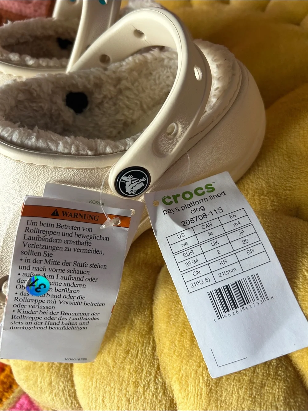 CROCS Kids' Classic Clog with Sherpa Lining in Cream
